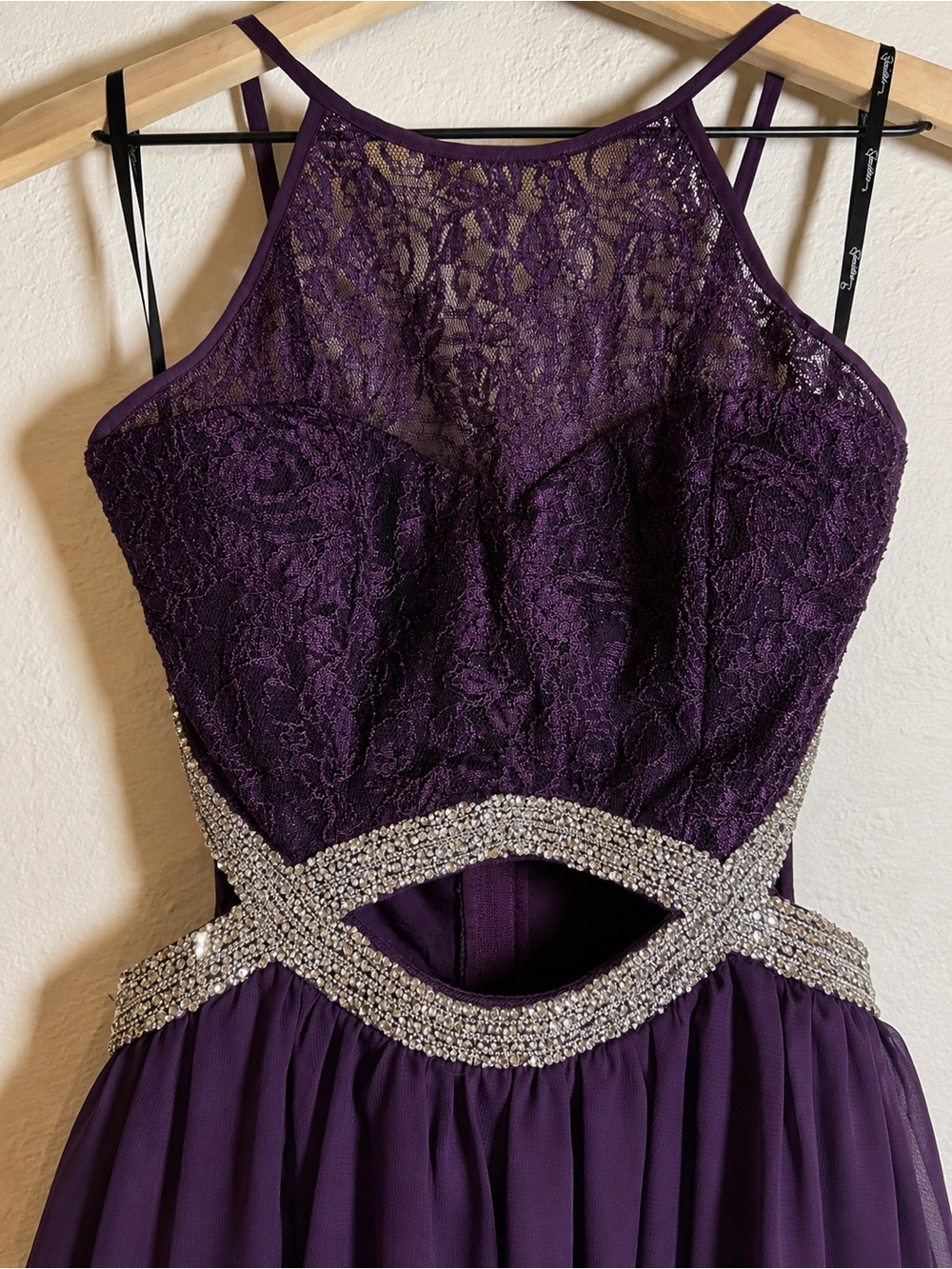 Speechless Plum Lace Mini Dress with Jeweled Waist - Picture 2 of 8
